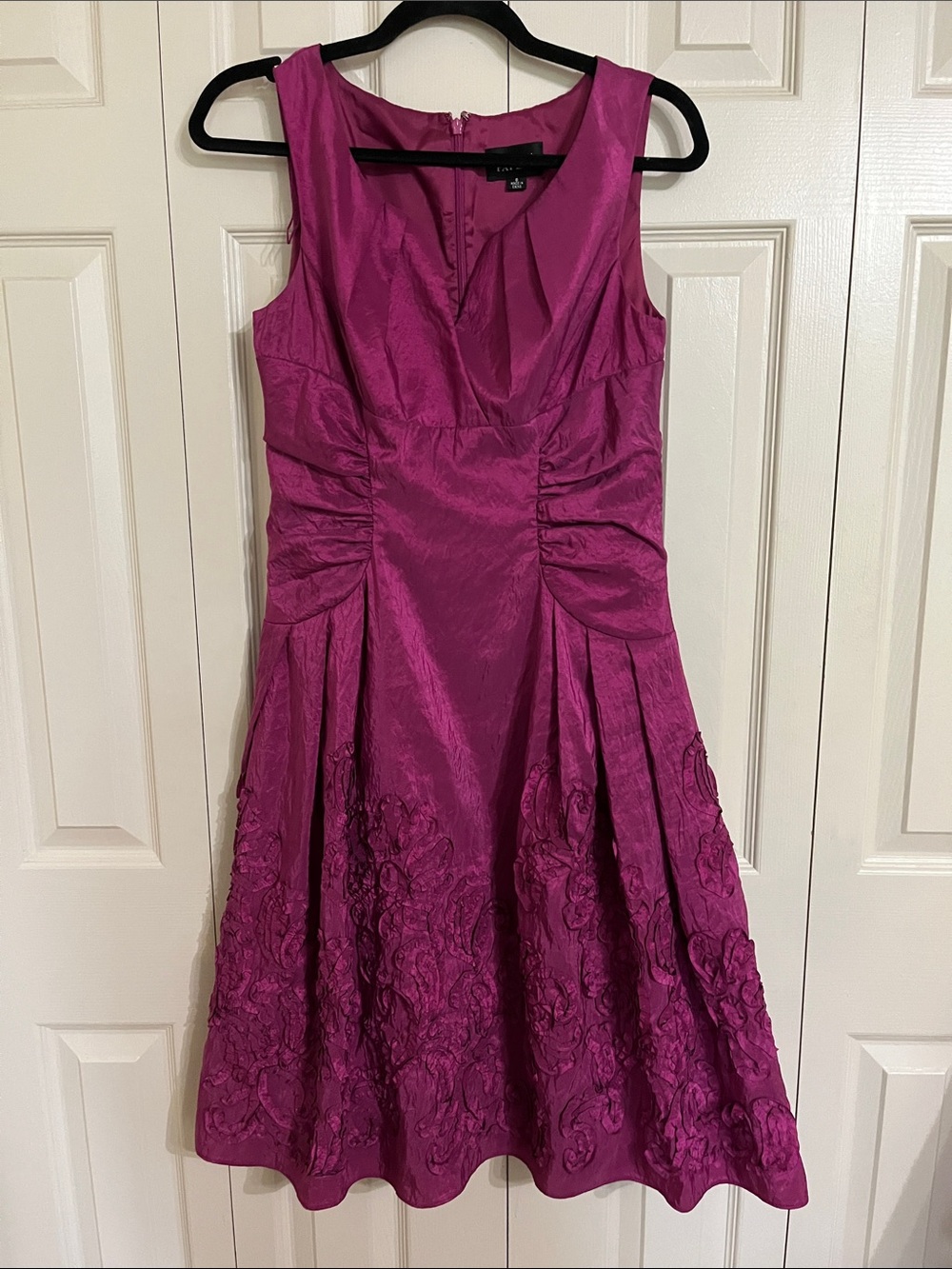 Adrianna Papell Magenta Sleeveless Midi Dress with Embroidered Hem